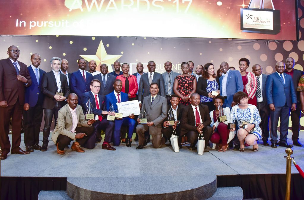 Winners of the RDB Business Excellence Awards 2017 alongside other public and private sector officials pose for a group photo