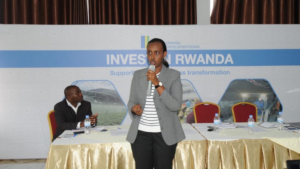 RDB’s Head of Investment Promotion, Winifred Ngangure presents to different enterpreneurs on the different opportunities for investment in Musanze District during the forum